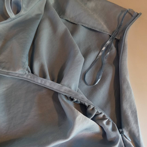 House of Harlow | Baby Blue Matte Satin Spaghetti Strap Ruched Midi Slip Dress - Picture 7 of 12